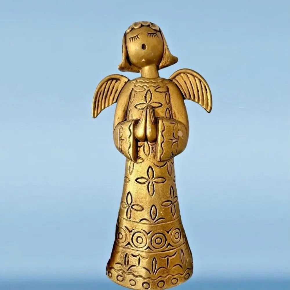 Christmas Angel Gold Plastic Vintage 1970s 6 1/2 Inches Tall